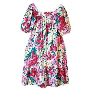 Vintage Vandemere Vibrant Floral Tunic Puff Sleeve Boho House Dress Size Large